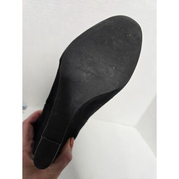 Via Spiga Black Suede Knee High Wedge Riding Boots - Picture 14 of 16